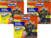 Hefty Ultra Strong 30 Gallon Trash Bags, Large Size, Multipurpose, Break Resistant Drawstring Closure, Resists Leaks, Punctures, and Tears, Black, Fabuloso Lemon Scent, 50 Bags (Pack of 3)