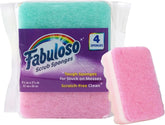 Fabuloso Scratch-Free Kitchen Dish Sponges, Rainbow Colors, 4 Count | Cellulose scrubber, scouring pad, tough messes, dishes pots pans and counters