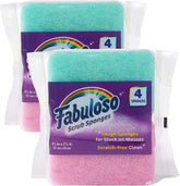 Fabuloso Scratch-Free Kitchen Dish Sponges, Rainbow Colors, 4 Count, 2-Pack | Cellulose scrubber, scouring pad, tough messes, dishes pots pans and counters