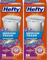 Hefty Medium Trash Bags, Fabuloso Scent, 8 Gallon, 26 Count (Pack of 2)