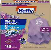Hefty Ultra Strong 13 Gal Purple Kitchen Trash Bags, Lavender Scent, 110ct | Bulk Pack, 13G Tall Purple Trash Bags with Drawstrings for Kitchen, Resists Leaks, Continuous Odor Control, Fabuloso Lavender