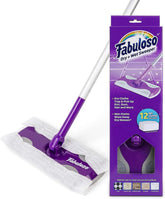 Fabuloso Dry and Wet Sweeper, 2-in-1 Floor Dust Mop for Dry Sweeping and Light Wet Mopping, Lightweight Aluminum Handle, Swivel Low-Profile Head, Bonus 12 Dry Pads Included - 12 Pack