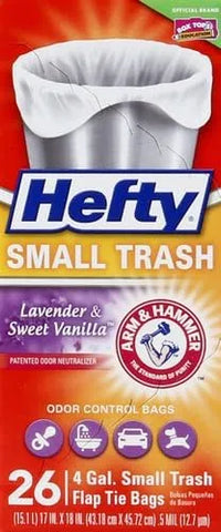 Hefty Small Garbage Bags,Flap Tie,Lavender & Sweet Vanilla Scent,4 Gallon,26 Count (Pack of 12)