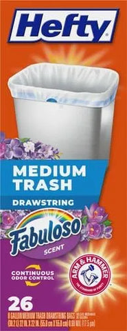 Hefty Medium Trash Bags, Fabuloso Scent, 8 Gallon, 26 Count (Pack of 2)