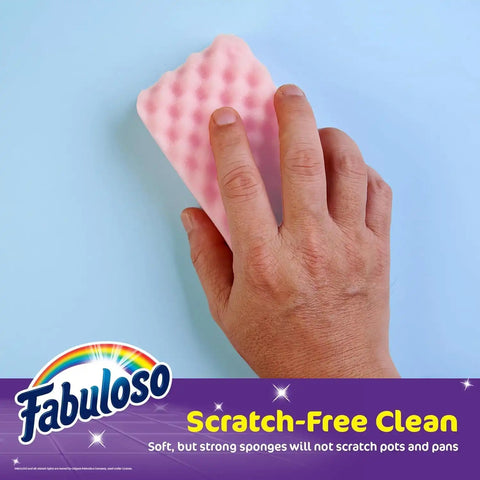 Fabuloso Scratch-Free Kitchen Dish Sponges, Purple, 6 Count, 2-Pack | Reversible pad and sponge combo, safe on nonstick cookware, ideal for everyday cleanup