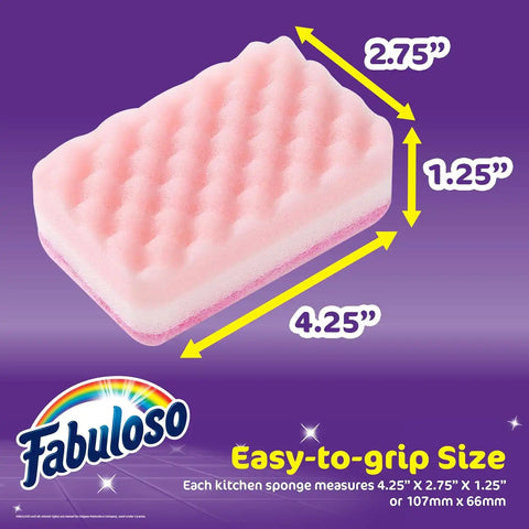 Fabuloso Scratch-Free Kitchen Dish Sponges, Rainbow Colors, 4 Count | Cellulose scrubber, scouring pad, tough messes, dishes pots pans and counters
