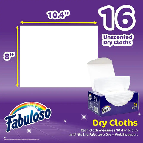 Fabuloso Dry Cloths Disposable Sweeping Pads, 10.4 x 8 Inch, 16 Ct, 10-Pk | Unscented disposable design, for use with Fabuloso Dry and Wet Sweeper, traps dirt, dust, and hair