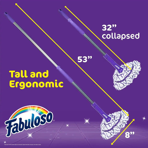 Fabuloso Self-Wringing Twist Mop, 53 Inch | Removable washable head, non-scratch scrubber strip, ideal for hardwood tile and vinyl floors
