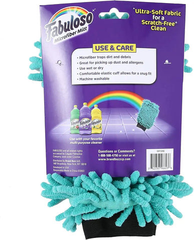 Fabuloso Microfiber Cleaning Mitt Glove, Teal, One Size, 3-Pack | Lint-free, scratch-free design, for dusting furniture, blinds, shelves, and car interiors, reusable daily
