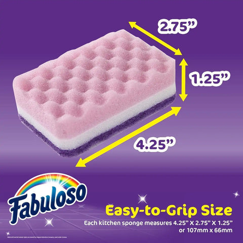 Fabuloso Scratch-Free Kitchen Dish Sponges, Purple, 6 Count, 2-Pack | Reversible pad and sponge combo, safe on nonstick cookware, ideal for everyday cleanup