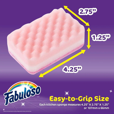 Fabuloso Scratch-Free Kitchen Dish Sponges, Rainbow, 6 Count, 2-Pack | Reversible pad and sponge combo, safe on nonstick cookware, ideal for everyday cleanup