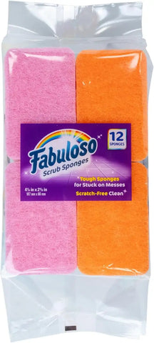 Fabuloso Scratch-Free Kitchen Dish Sponges, Rainbow, 12 Count Pack | Reversible pad and sponge combo, safe on nonstick cookware, ideal for everyday cleanup