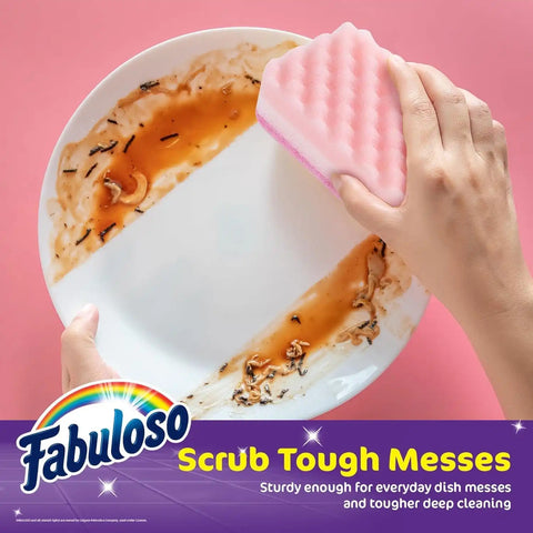 Fabuloso Scratch-Free Kitchen Dish Sponges, Rainbow, 6 Count, 2-Pack | Reversible pad and sponge combo, safe on nonstick cookware, ideal for everyday cleanup