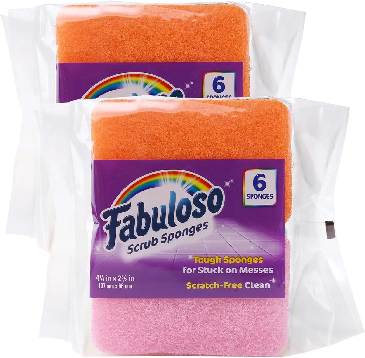 Fabuloso Scratch-Free Kitchen Dish Sponges, Rainbow, 6 Count, 2-Pack | Reversible pad and sponge combo, safe on nonstick cookware, ideal for everyday cleanup