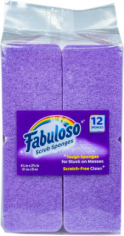 Fabuloso Scratch-Free Kitchen Dish Sponges, Purple, 12 Count Pack | Reversible pad and sponge combo, safe on nonstick cookware, ideal for everyday cleanup