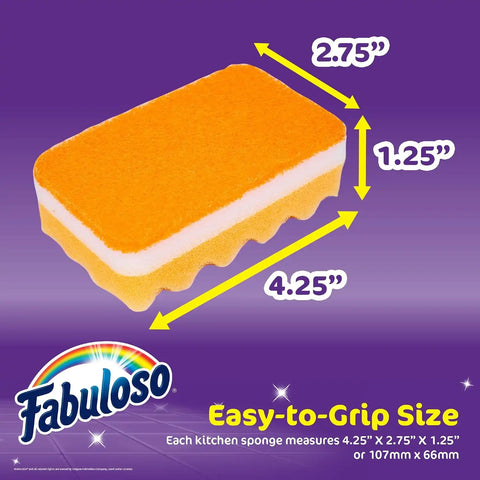 Fabuloso Scratch-Free Kitchen Dish Sponges, Rainbow, 12 Count Pack | Reversible pad and sponge combo, safe on nonstick cookware, ideal for everyday cleanup