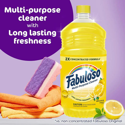Fabuloso 2X All-Purpose Cleaner, Refreshing Lemon Scent, 56 fl oz | No Rinse Floor Cleaner, Long-Lasting Freshness, Multi-Purpose Cleaner, Concentrated Formula, Everyday Cleaning, No Residue