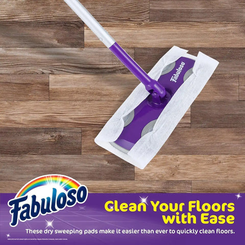 Fabuloso Dry Cloths Disposable Sweeping Pads, 10.4 x 8 Inch, 16 Ct, 2-Pk | Unscented disposable design, for use with Fabuloso Dry and Wet Sweeper, traps dirt, dust, and hair