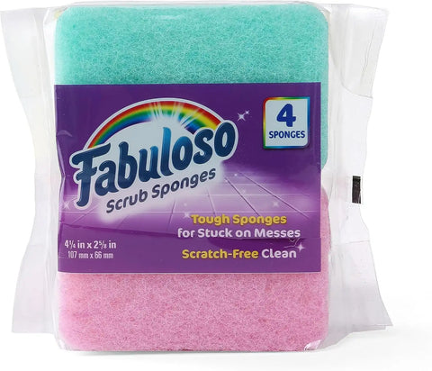 Fabuloso Scratch-Free Kitchen Dish Sponges, Rainbow Colors, 4 Count, 2-Pack | Cellulose scrubber, scouring pad, tough messes, dishes pots pans and counters