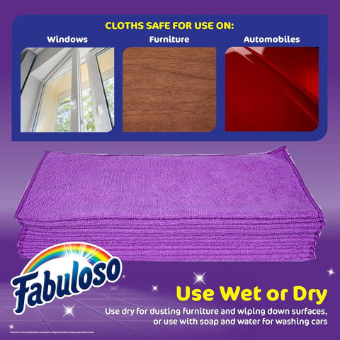 Fabuloso Microfiber Cleaning Cloths, Purple, 13x13 in, 12 Count