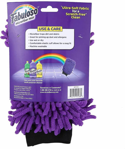 Fabuloso Microfiber Cleaning Mitt Glove, Purple | Lint-free, scratch-free dusting and washing for furniture, blinds, shelves, and car interiors