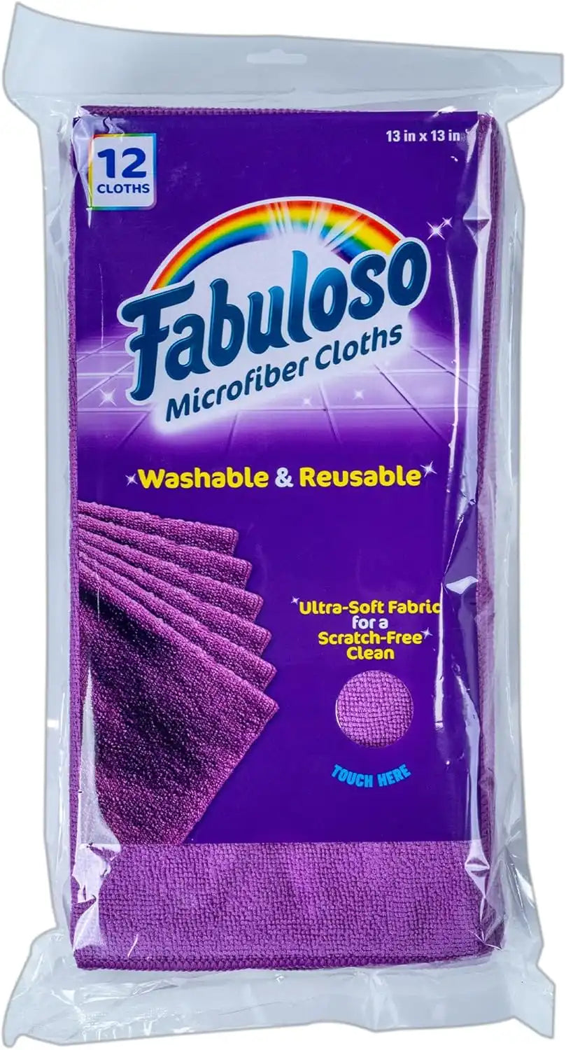 Fabuloso Microfiber Cleaning Cloths, Purple, 13x13 in, 12 Count