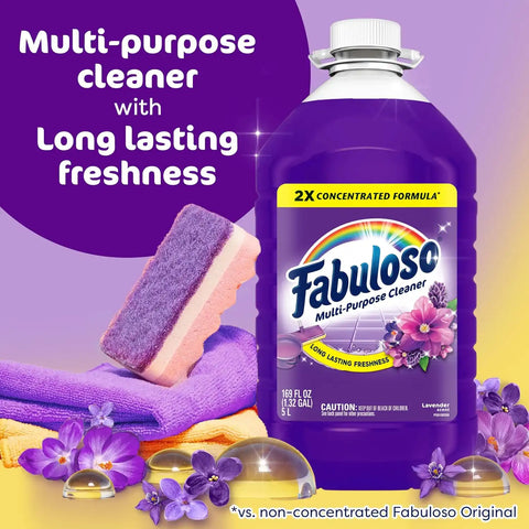 Fabuloso 2X All-Purpose Cleaner, Lavender Scent, 169 fl oz | No Rinse Floor Cleaner, Long-Lasting Freshness, Multi-Purpose Cleaner, Concentrated Formula, Everyday Cleaning, No Residue