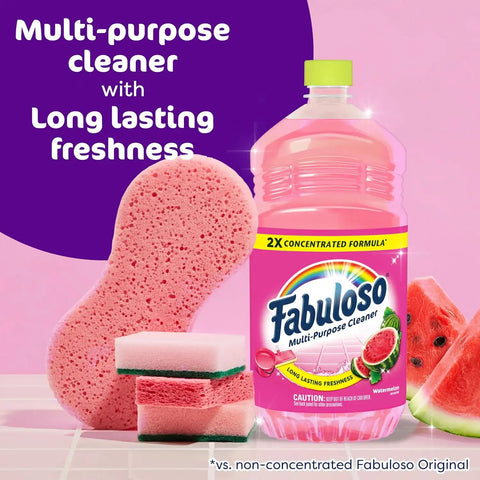 Fabuloso Multi-Purpose Cleaner and Floor Cleaner, 2X Concentrated Formula, Long-Lasting Freshness, Watermelon Scent, 56 fluid ounces