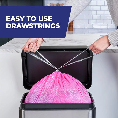 Hefty Ultra Strong 13 Gal Pink Kitchen Trash Bags, Watermelon Scent, 110ct | Bulk Pack, 13G Tall Pink Trash Bags with Drawstrings for Kitchen, Resists Leaks, Continuous Odor Control, Fabuloso Watermelon
