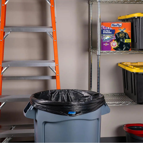 Hefty Ultra Strong 30 Gal Large Trash Bags, Black, Fabuloso Lavender, 50ct | 30G Large Black Trash Bags with Drawstrings, Resists Leaks, Punctures, Tears, Continuous Odor Control, Multipurpose Uses