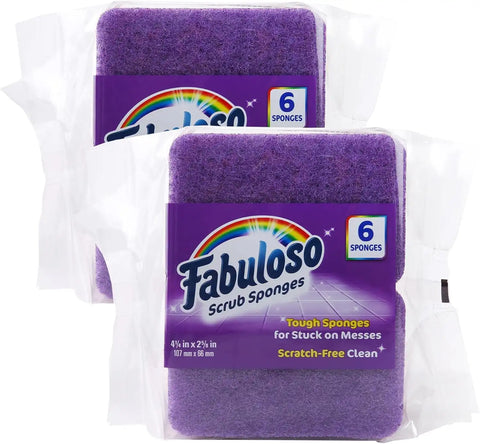 Fabuloso Scratch-Free Kitchen Dish Sponges, Purple, 6 Count, 2-Pack | Reversible pad and sponge combo, safe on nonstick cookware, ideal for everyday cleanup