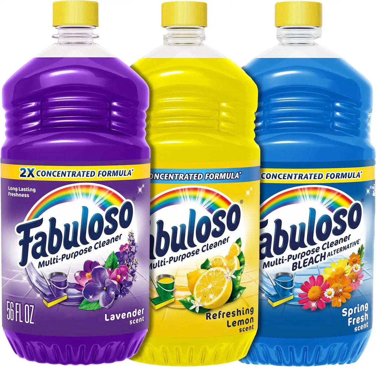 Bundle of Fabuloso Multi-Purpose Cleaner 2x Concentrated, Lavender, Refreshing Lemon Scent, Spring Fresh Scent, 56 oz