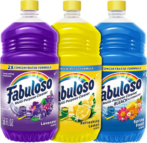 Bundle of Fabuloso Multi-Purpose Cleaner 2x Concentrated, Lavender, Refreshing Lemon Scent, Spring Fresh Scent, 56 oz