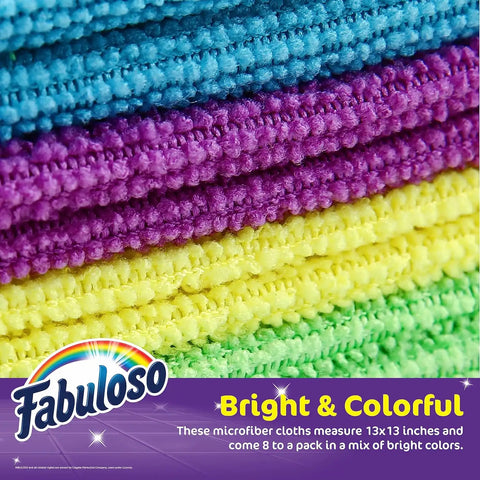 Fabuloso Microfiber Cleaning Cloths for Home & Car, 13x13, Purple, 8 Count | Lint-free, scratch-free, reusable rags for glass, kitchen, and wood; machine washable for repeated use