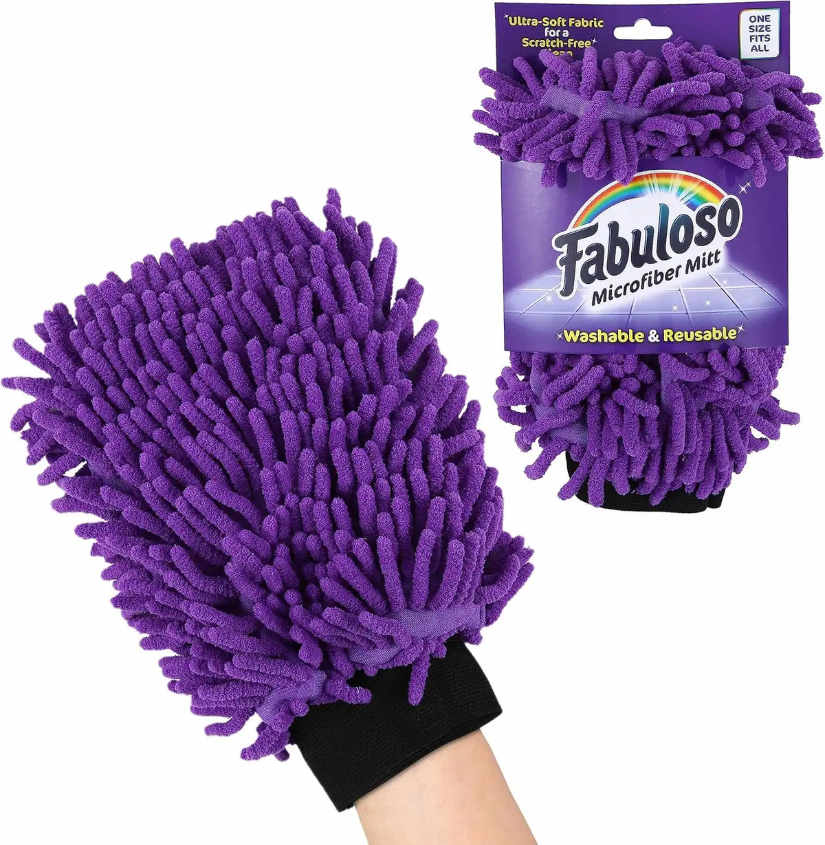 Fabuloso Microfiber Cleaning Mitt Glove, Purple | Lint-free, scratch-free dusting and washing for furniture, blinds, shelves, and car interiors