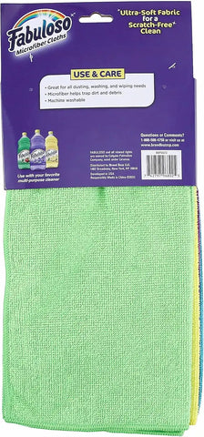 Fabuloso Microfiber Cleaning Cloths for Home & Car, 13x13, Purple, 8 Count | Lint-free, scratch-free, reusable rags for glass, kitchen, and wood; machine washable for repeated use