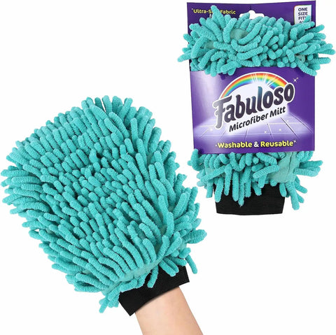 Fabuloso Microfiber Cleaning Mitt Glove, Teal, One Size, 3-Pack | Lint-free, scratch-free design, for dusting furniture, blinds, shelves, and car interiors, reusable daily