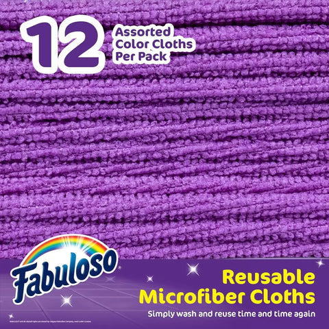 Fabuloso Microfiber Cleaning Cloths, Purple, 13x13 in, 12 Count
