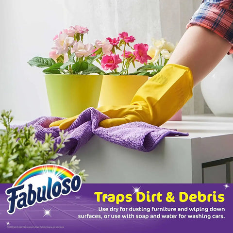 Fabuloso Microfiber Cleaning Cloths for Home & Car, 13x13, Purple, 8 Count | Lint-free, scratch-free, reusable rags for glass, kitchen, and wood; machine washable for repeated use